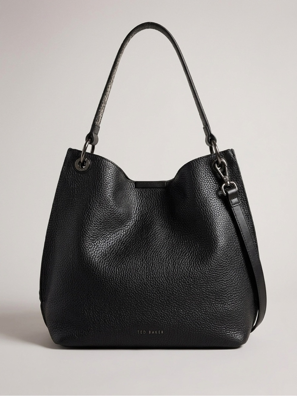Ted Baker Black Pebbled Leather Crossbody with Snakeskin-Pattern Handle
